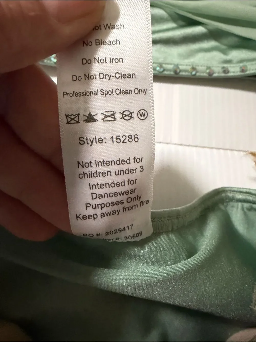 Weissman Elite dance costume 2 piece August 15286 sage green MC-Medium child